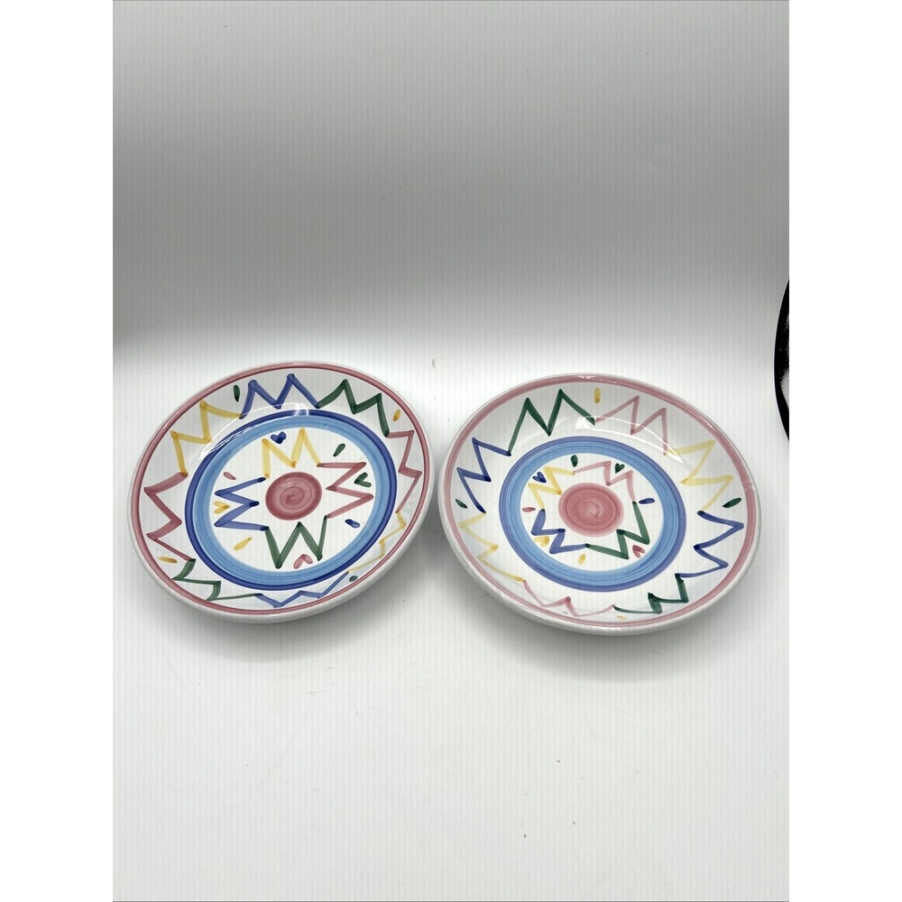 Caleca Italian Art Pottery Pasta Salad Bowls Set of 2 Sole Pattern 8.5 Multi